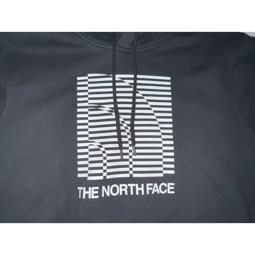 The North Face Fleece Pullover Hoodie Black Graphic Logo Pockets Size L